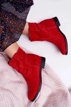 Botki Damskie Na Koturnie Płaski Obcas Ocieplane Za Kostkę Czerwone Demini Damskie Botki Na Koturnie|Botki Zimowe Damskie