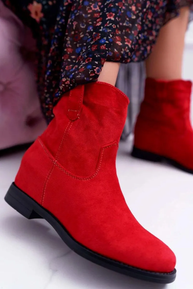Botki Damskie Na Koturnie Płaski Obcas Ocieplane Za Kostkę Czerwone Demini Damskie Botki Na Koturnie|Botki Zimowe Damskie