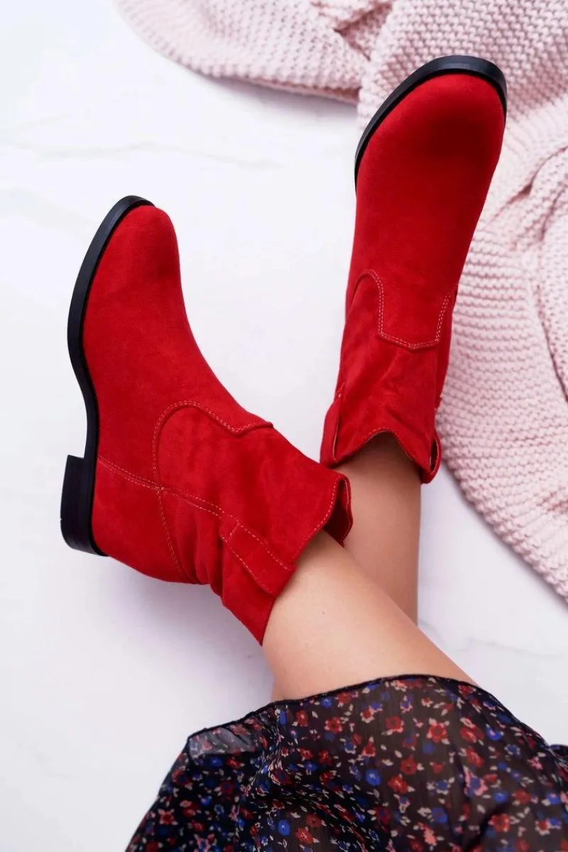 Botki Damskie Na Koturnie Płaski Obcas Ocieplane Za Kostkę Czerwone Demini Damskie Botki Na Koturnie|Botki Zimowe Damskie