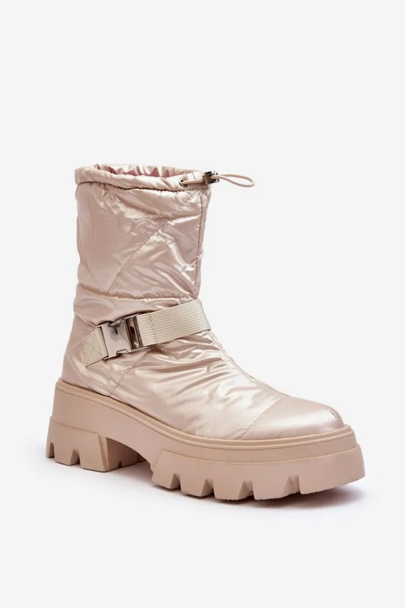 Best Boto Botki Damskie Na Masywnej Podeszwie I Płaskim Obcasie Beżowe Werikse Beżowy