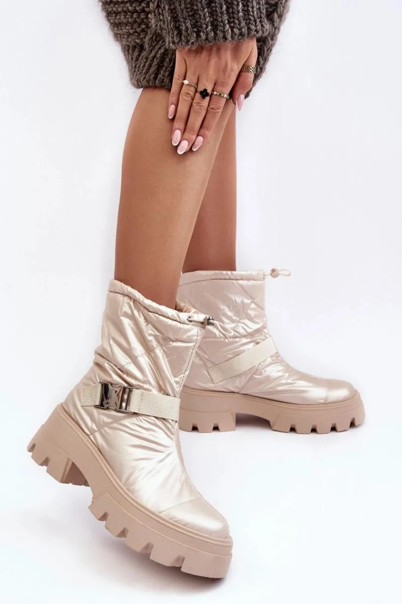 Best Boto Botki Damskie Na Masywnej Podeszwie I Płaskim Obcasie Beżowe Werikse Beżowy