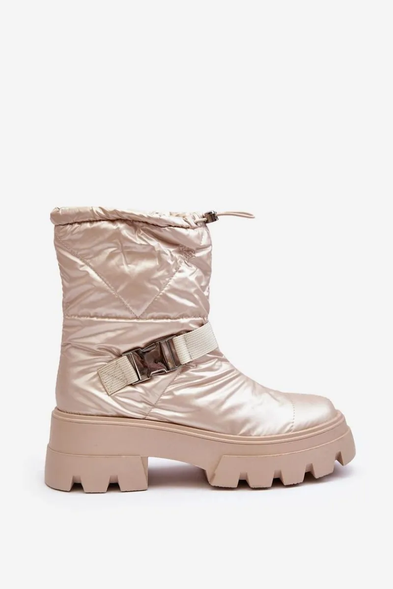 Best Boto Botki Damskie Na Masywnej Podeszwie I Płaskim Obcasie Beżowe Werikse Beżowy