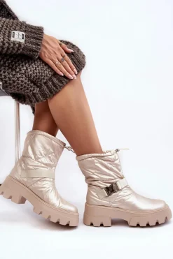 Best Boto Botki Damskie Na Masywnej Podeszwie I Płaskim Obcasie Beżowe Werikse Beżowy