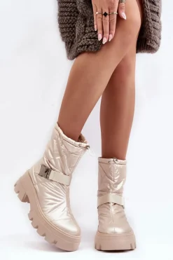 Best Boto Botki Damskie Na Masywnej Podeszwie I Płaskim Obcasie Beżowe Werikse Beżowy