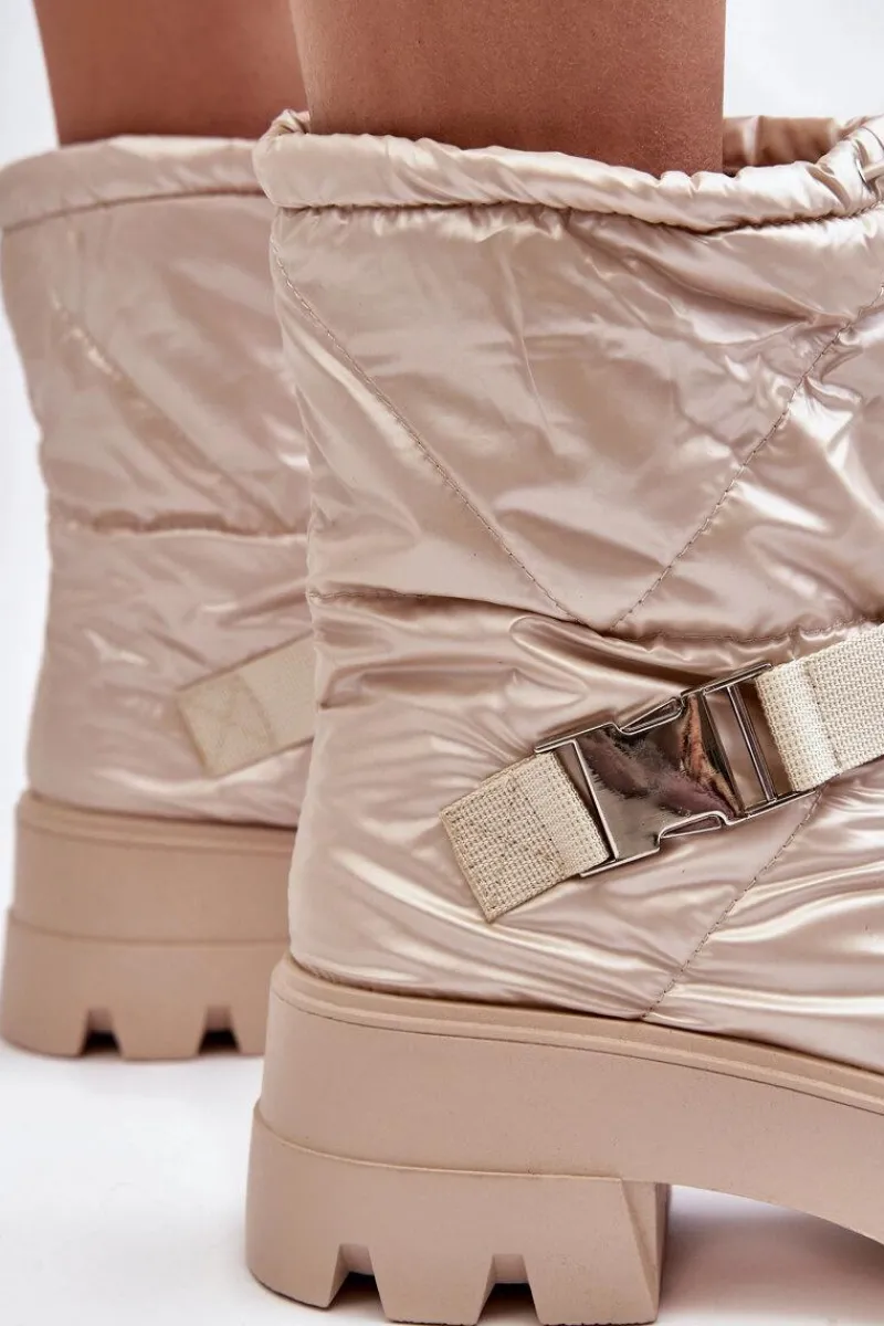 Best Boto Botki Damskie Na Masywnej Podeszwie I Płaskim Obcasie Beżowe Werikse Beżowy