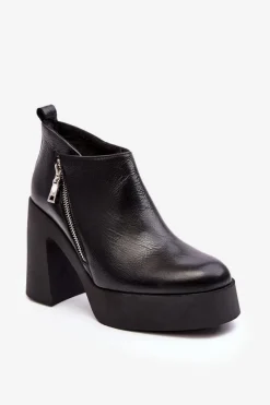 Brązowe I Beżowe Botki|Botki Na Obcasie>Zazoo Botki Damskie Na Masywnym Słupku Z Suwakiem 1755 Czarne