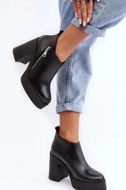 Brązowe I Beżowe Botki|Botki Na Obcasie>Zazoo Botki Damskie Na Masywnym Słupku Z Suwakiem 1755 Czarne