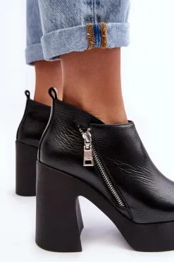 Brązowe I Beżowe Botki|Botki Na Obcasie></noscript>Zazoo Botki Damskie Na Masywnym Słupku Z Suwakiem 1755 Czarne