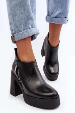 Brązowe I Beżowe Botki|Botki Na Obcasie></noscript>Zazoo Botki Damskie Na Masywnym Słupku Z Suwakiem 1755 Czarne