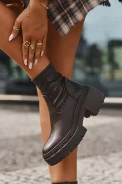 Hot Boto Botki Damskie Na Masywnym Obcasie I Platformie Eko Skórzane Brązowe Elvianne