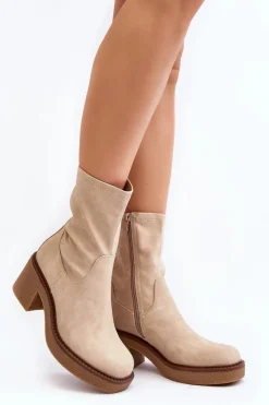 Botki Zimowe Damskie|Brązowe I Beżowe Botki>Buty Sergio Leone Botki Damskie Na Masywnym Obcasie Beżowe Tozanna