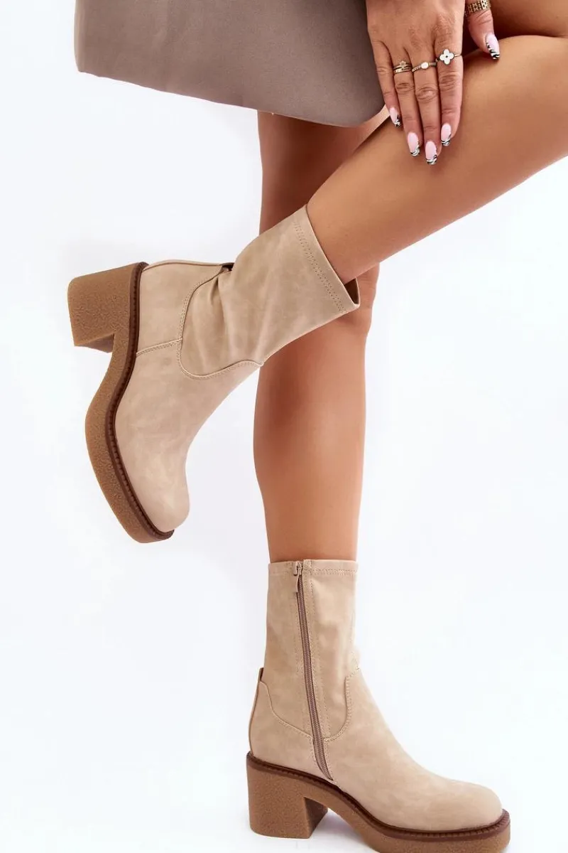 Botki Zimowe Damskie|Brązowe I Beżowe Botki>Buty Sergio Leone Botki Damskie Na Masywnym Obcasie Beżowe Tozanna