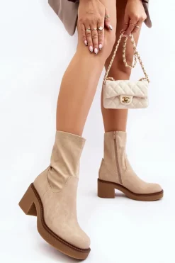 Botki Zimowe Damskie|Brązowe I Beżowe Botki><noscript><img width=