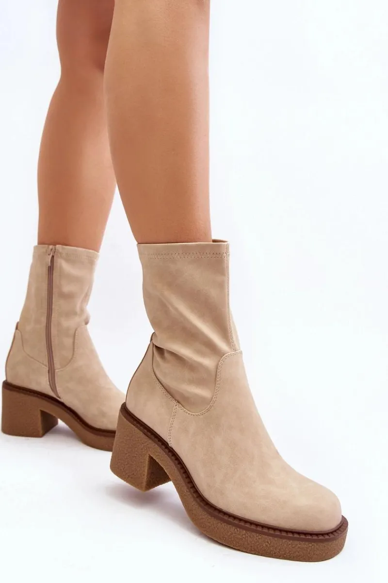 Botki Zimowe Damskie|Brązowe I Beżowe Botki>Buty Sergio Leone Botki Damskie Na Masywnym Obcasie Beżowe Tozanna