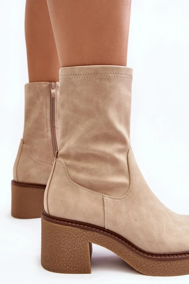 Botki Zimowe Damskie|Brązowe I Beżowe Botki>Buty Sergio Leone Botki Damskie Na Masywnym Obcasie Beżowe Tozanna