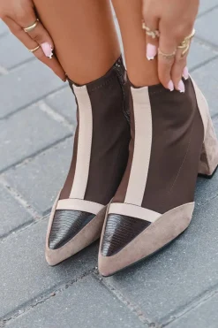 Hot Boto Botki Damskie Na Masywnym Słupku Na Zamek Brązowe Delvane Brązowy