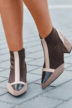 Hot Boto Botki Damskie Na Masywnym Słupku Na Zamek Brązowe Delvane Brązowy