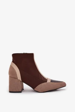 Hot Boto Botki Damskie Na Masywnym Słupku Na Zamek Brązowe Delvane Brązowy