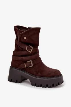 Best Botki Damskie Na Masywnym Obcasie Z Klamrami I Paskiem Czekoladowe Nerelisa Damskie Czarne Botki|Botki Na Obcasie