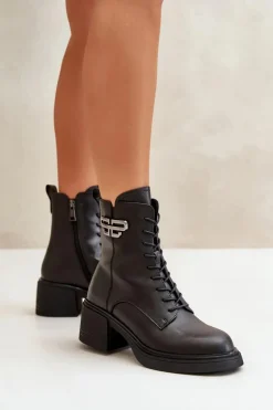 Online Botki Damskie Na Masywnym Obcasie Ocieplane Ze Skóry Naturalnej Czarne Vinceza 66682 Damskie Botki Ocieplane|Botki Skórzane