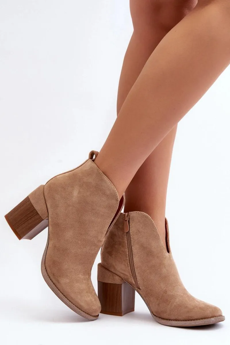 Botki Damskie Na Masywnym Obcasie Beżowe Nolira Damskie Botki Wiosenne|Botki Ażurowe