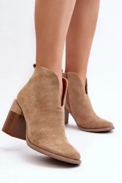 Botki Damskie Na Masywnym Obcasie Beżowe Nolira Damskie Botki Wiosenne|Botki Ażurowe