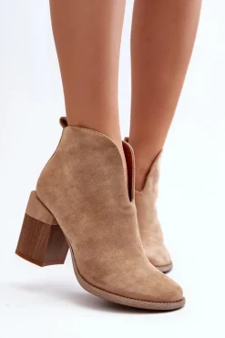 Botki Damskie Na Masywnym Obcasie Beżowe Nolira Damskie Botki Wiosenne|Botki Ażurowe