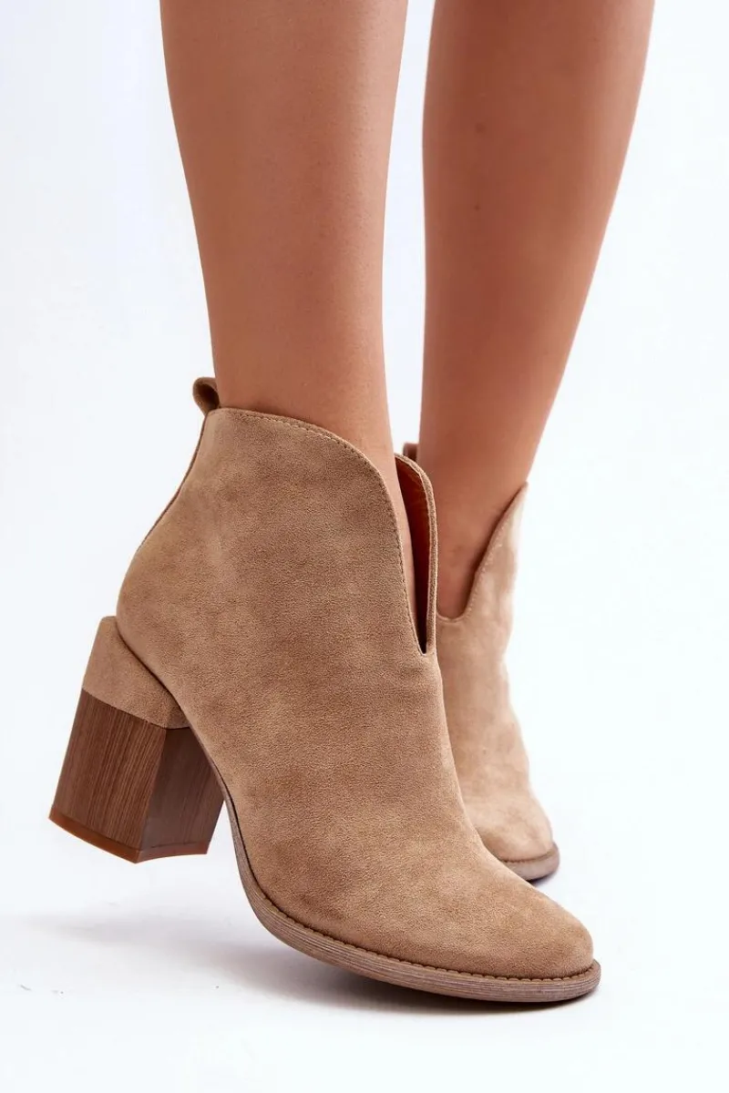 Botki Damskie Na Masywnym Obcasie Beżowe Nolira Damskie Botki Wiosenne|Botki Ażurowe