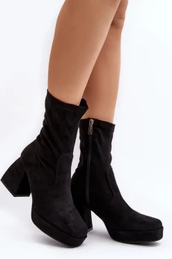 Botki Na Słupku|Botki Na Obcasie>Boto Botki Damskie Na Masywnym Obcasie I Platformie Czarne Adelles