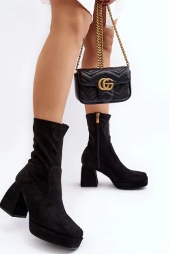 Botki Na Słupku|Botki Na Obcasie>Boto Botki Damskie Na Masywnym Obcasie I Platformie Czarne Adelles