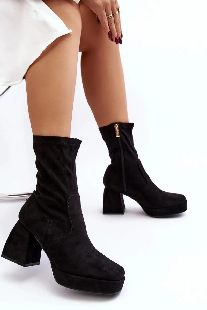 Botki Na Słupku|Botki Na Obcasie>Boto Botki Damskie Na Masywnym Obcasie I Platformie Czarne Adelles