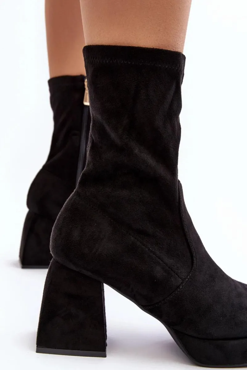 Botki Na Słupku|Botki Na Obcasie>Boto Botki Damskie Na Masywnym Obcasie I Platformie Czarne Adelles