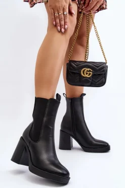 Online Botki Damskie Na Masywnym Obcasie Czarne Piovere Damskie Czarne Botki|Botki Na Obcasie
