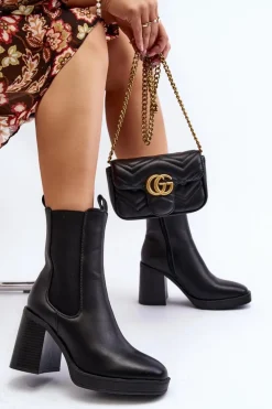 Online Botki Damskie Na Masywnym Obcasie Czarne Piovere Damskie Czarne Botki|Botki Na Obcasie