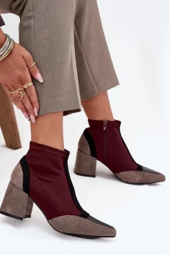 New Botki Damskie Na Masywnym Słupku Na Zamek Bordowe Delvane Damskie Botki Na Słupku|Botki Na Obcasie