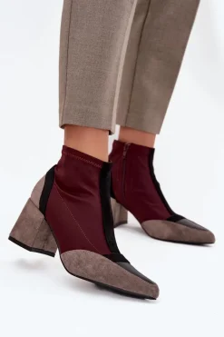 New Botki Damskie Na Masywnym Słupku Na Zamek Bordowe Delvane Damskie Botki Na Słupku|Botki Na Obcasie