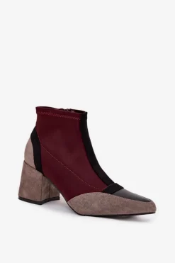 New Botki Damskie Na Masywnym Słupku Na Zamek Bordowe Delvane Damskie Botki Na Słupku|Botki Na Obcasie