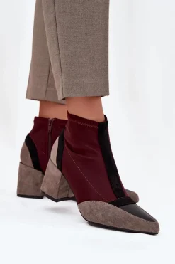 New Botki Damskie Na Masywnym Słupku Na Zamek Bordowe Delvane Damskie Botki Na Słupku|Botki Na Obcasie