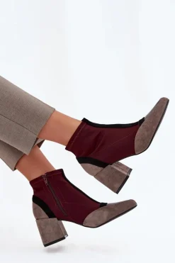 New Botki Damskie Na Masywnym Słupku Na Zamek Bordowe Delvane Damskie Botki Na Słupku|Botki Na Obcasie