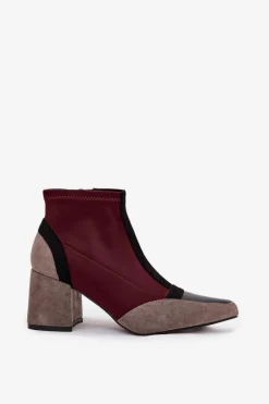 New Botki Damskie Na Masywnym Słupku Na Zamek Bordowe Delvane Damskie Botki Na Słupku|Botki Na Obcasie