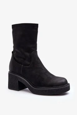 Hot Buty Sergio Leone Botki Damskie Na Masywnym Obcasie Czarne Tozanna Czarny