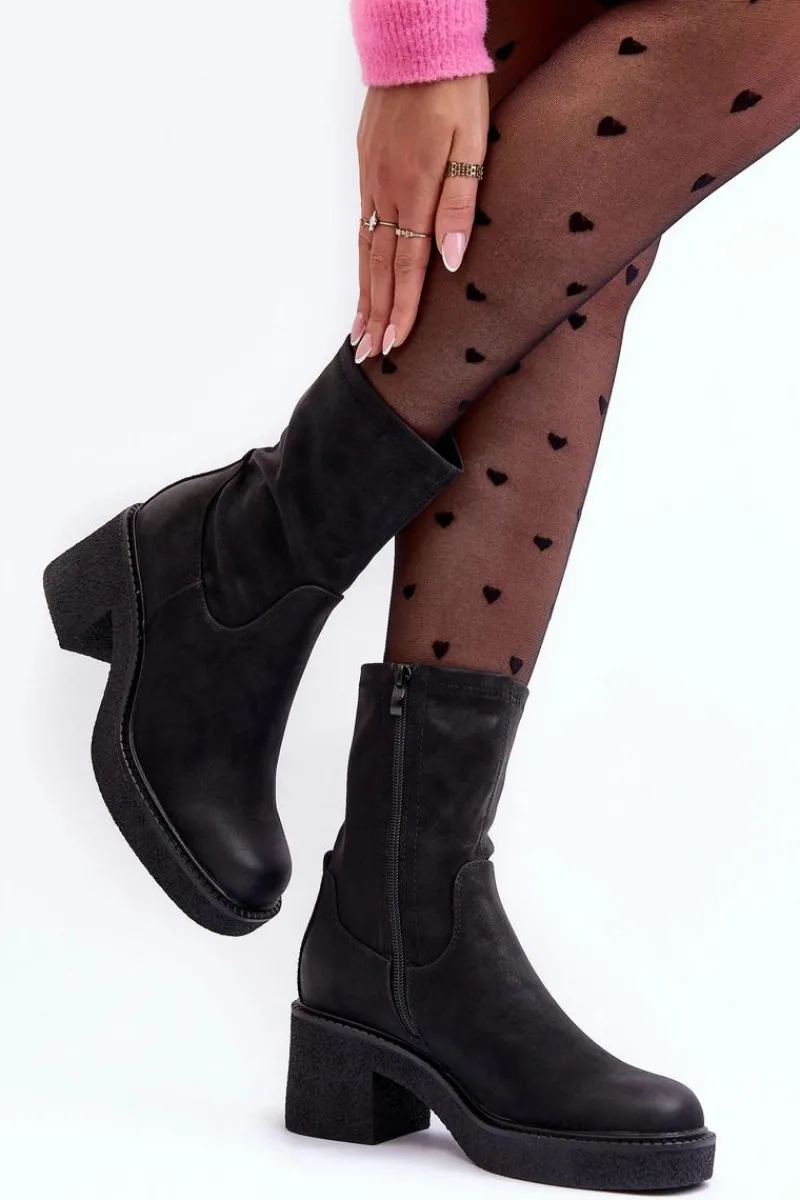 Hot Buty Sergio Leone Botki Damskie Na Masywnym Obcasie Czarne Tozanna Czarny