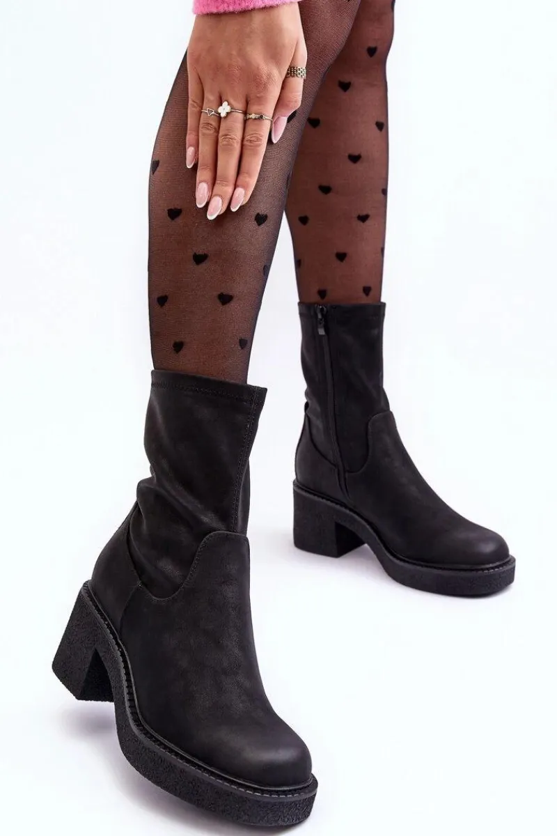 Hot Buty Sergio Leone Botki Damskie Na Masywnym Obcasie Czarne Tozanna Czarny