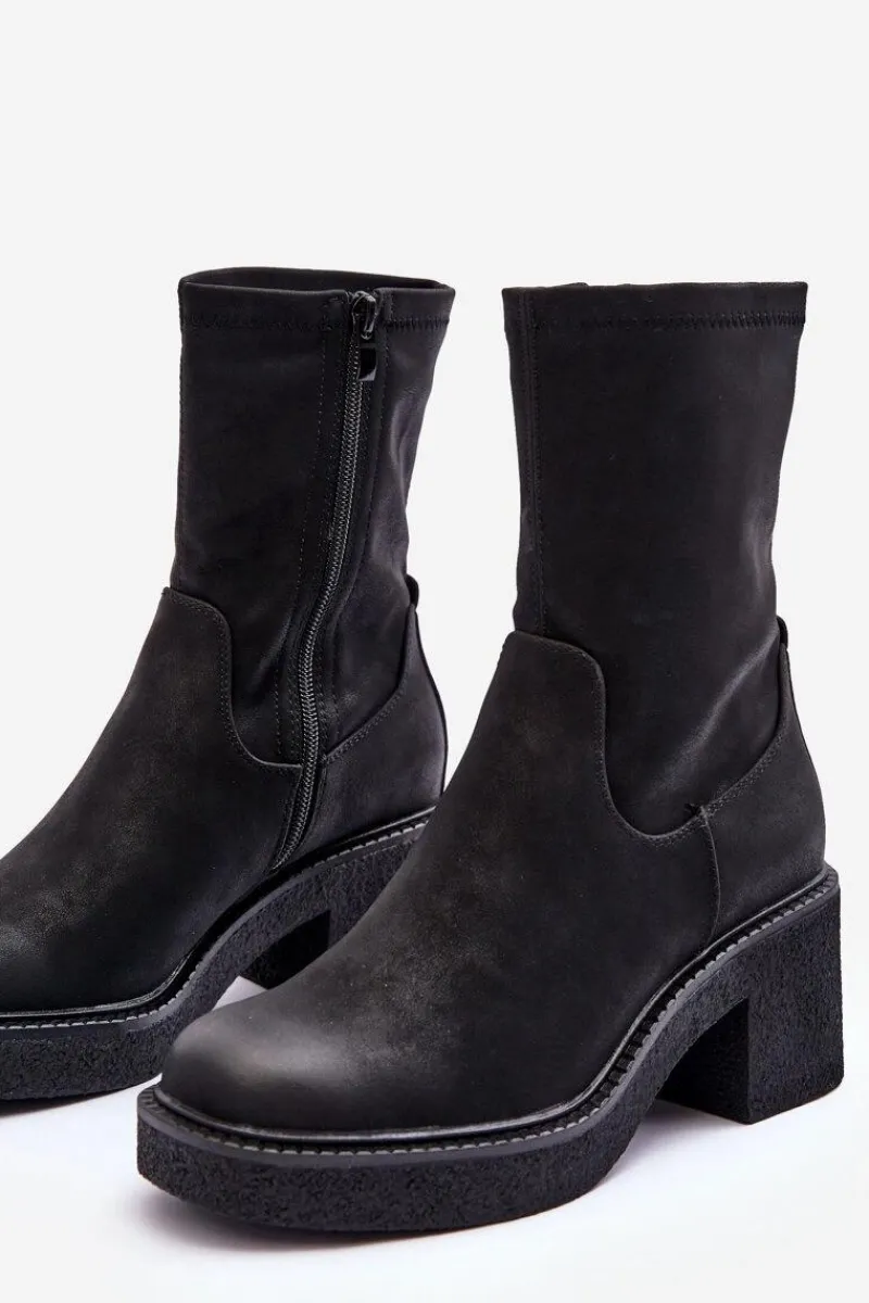 Hot Buty Sergio Leone Botki Damskie Na Masywnym Obcasie Czarne Tozanna Czarny