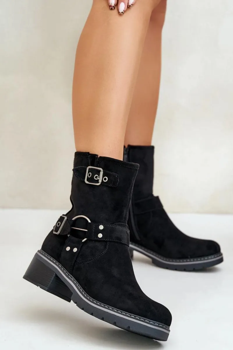 Discount Botki Damskie Na Niskim Obcasie Z Klamrami Czarne Zudra Damskie Brązowe I Beżowe Botki|Botki Na Obcasie