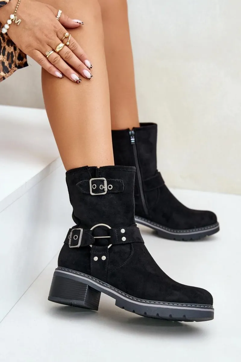 Discount Botki Damskie Na Niskim Obcasie Z Klamrami Czarne Zudra Damskie Brązowe I Beżowe Botki|Botki Na Obcasie