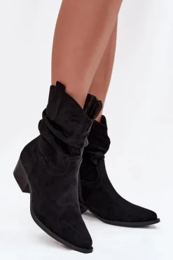 Brązowe I Beżowe Botki|Botki Na Obcasie>Boto Botki Damskie Na Niskim Obcasie Z Marszczeniem Czarne Adena