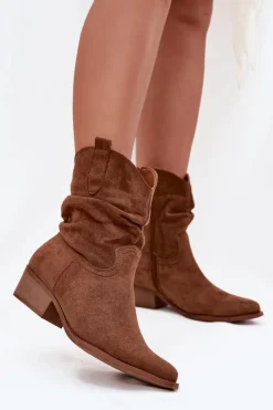 Clearance Botki Damskie Na Niskim Obcasie Z Marszczeniem Camel Adena Damskie Brązowe I Beżowe Botki|Botki Na Obcasie