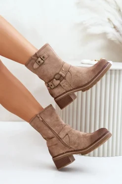 Brązowe I Beżowe Botki|Botki Na Obcasie><noscript><img width=