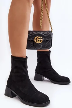 Sale Evento Botki Damskie Na Niskim Obcasie Czarne Aphroteia - Zamsz Czarny